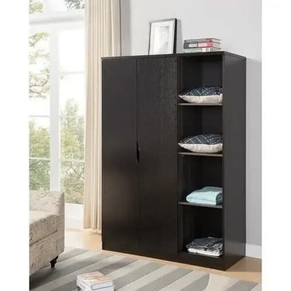 Chest Wardrobe With Open Side Shelve — Black Colour
