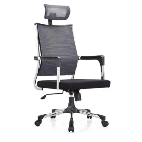 a black office chair with a black fabric seat