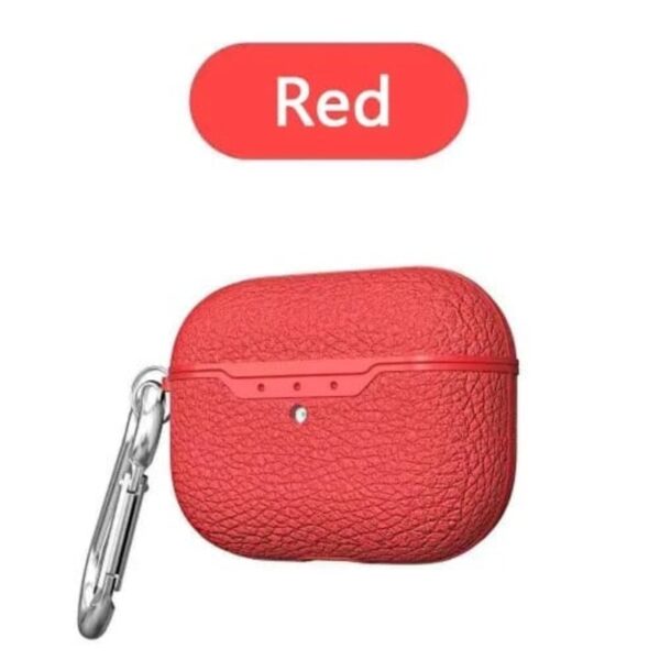 a red Airpod case with a keychain
